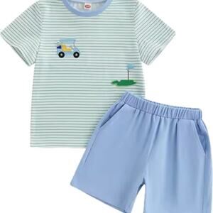 New Striped Golf Cart T-Shirt and Blue Shorts Set size 4T